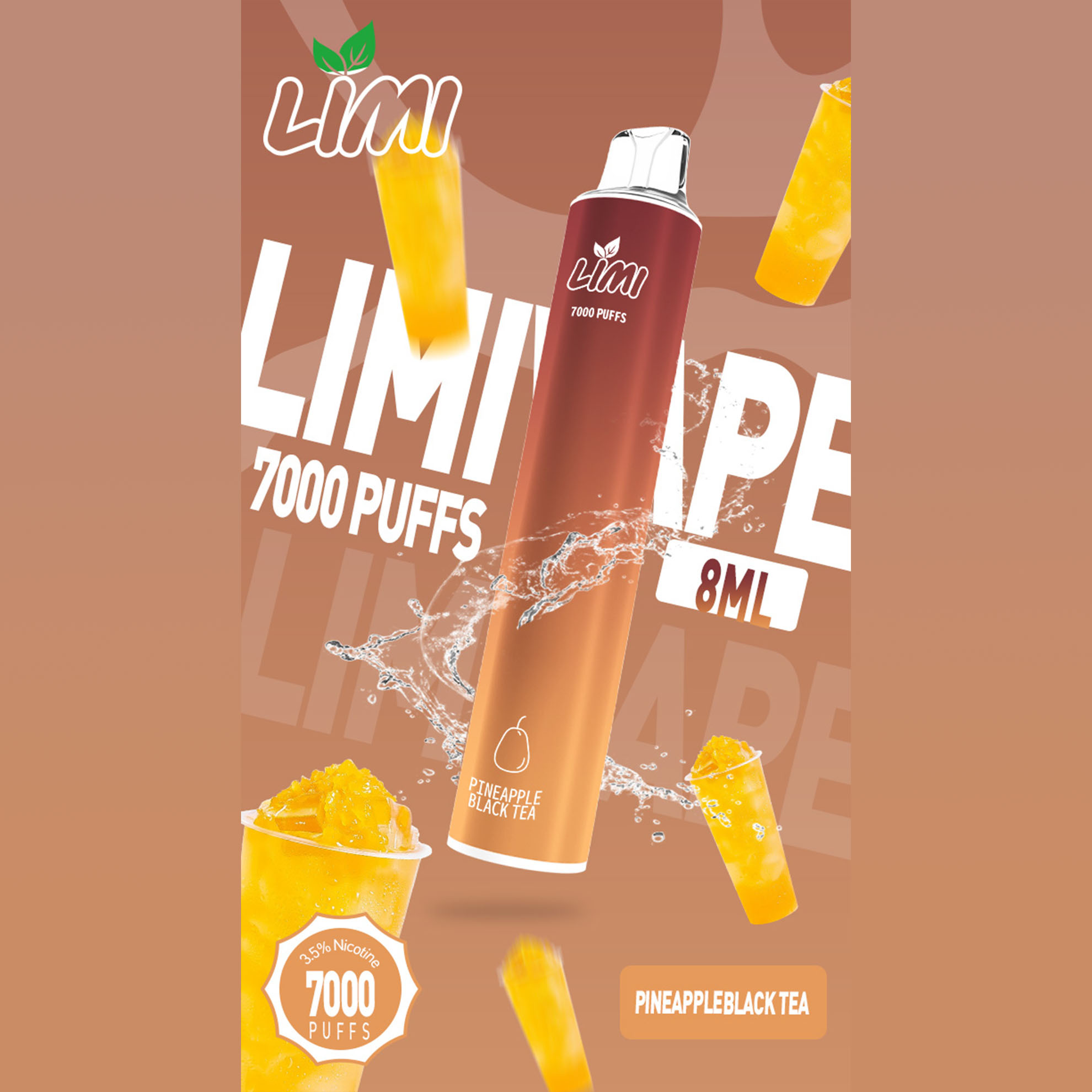 LIMI 一次性電子煙｜鳳梨冰茶口味・拋棄式電子菸・約 7000 口・炫彩發光設計
