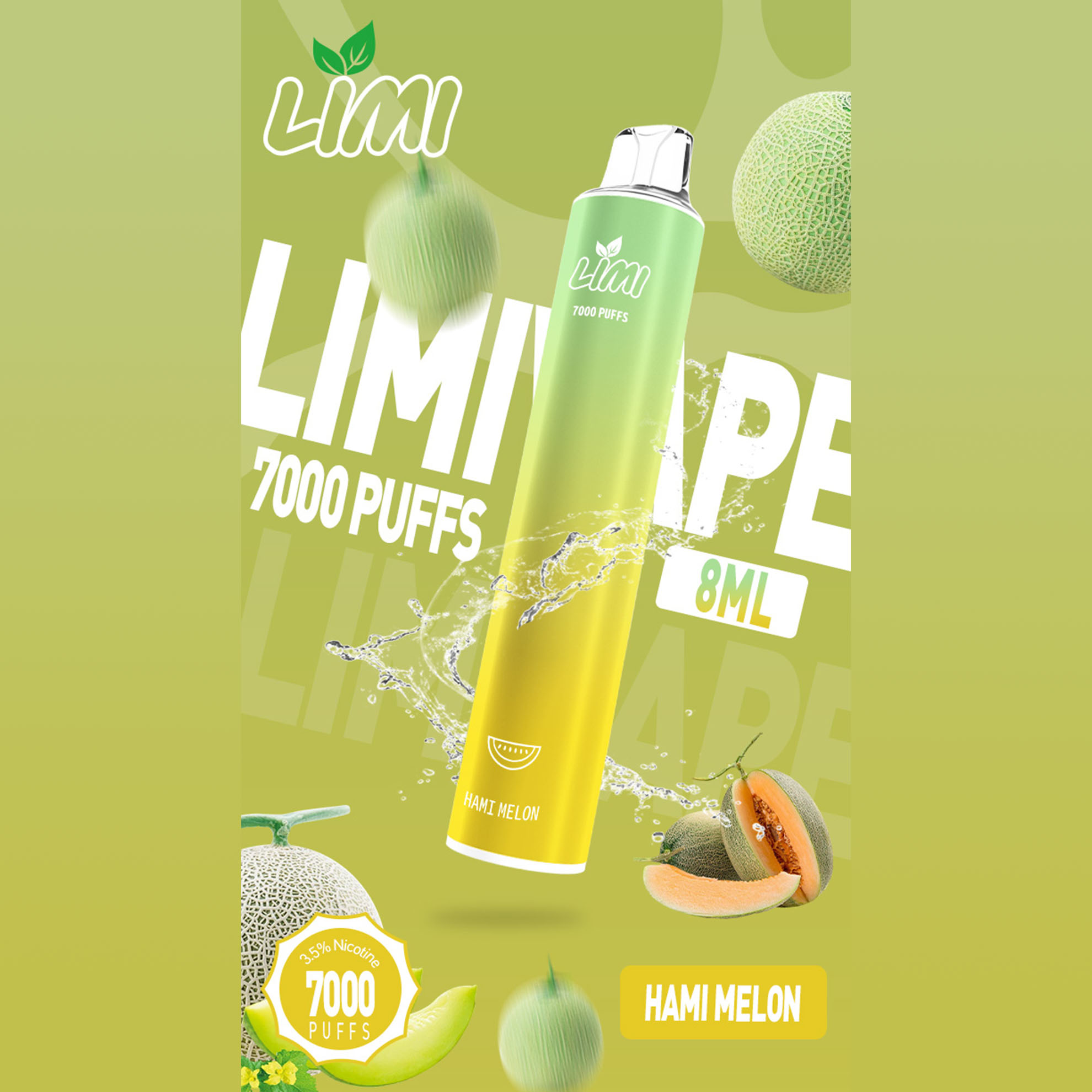 LIMI 一次性電子煙｜哈密瓜口味・拋棄式電子菸・約 7000 口・炫彩發光設計