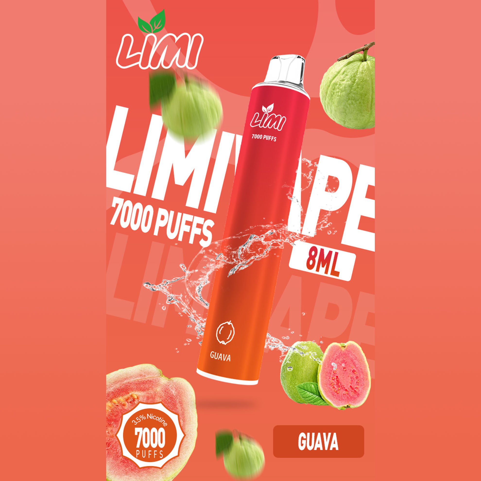 LIMI 一次性電子煙｜芭樂口味・拋棄式電子菸・約 7000 口・炫彩發光設計