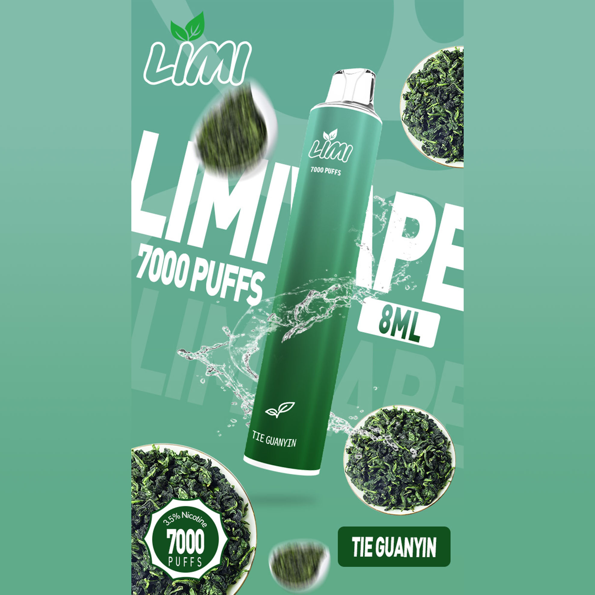 LIMI 一次性電子煙｜鐵觀音口味・拋棄式電子菸・約 7000 口・炫彩發光設計