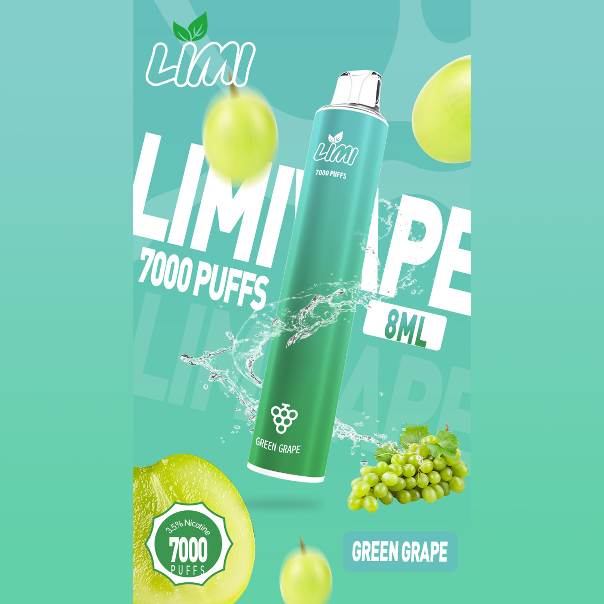 LIMI 一次性電子煙｜白葡萄口味・拋棄式電子菸・約 7000 口・炫彩發光設計