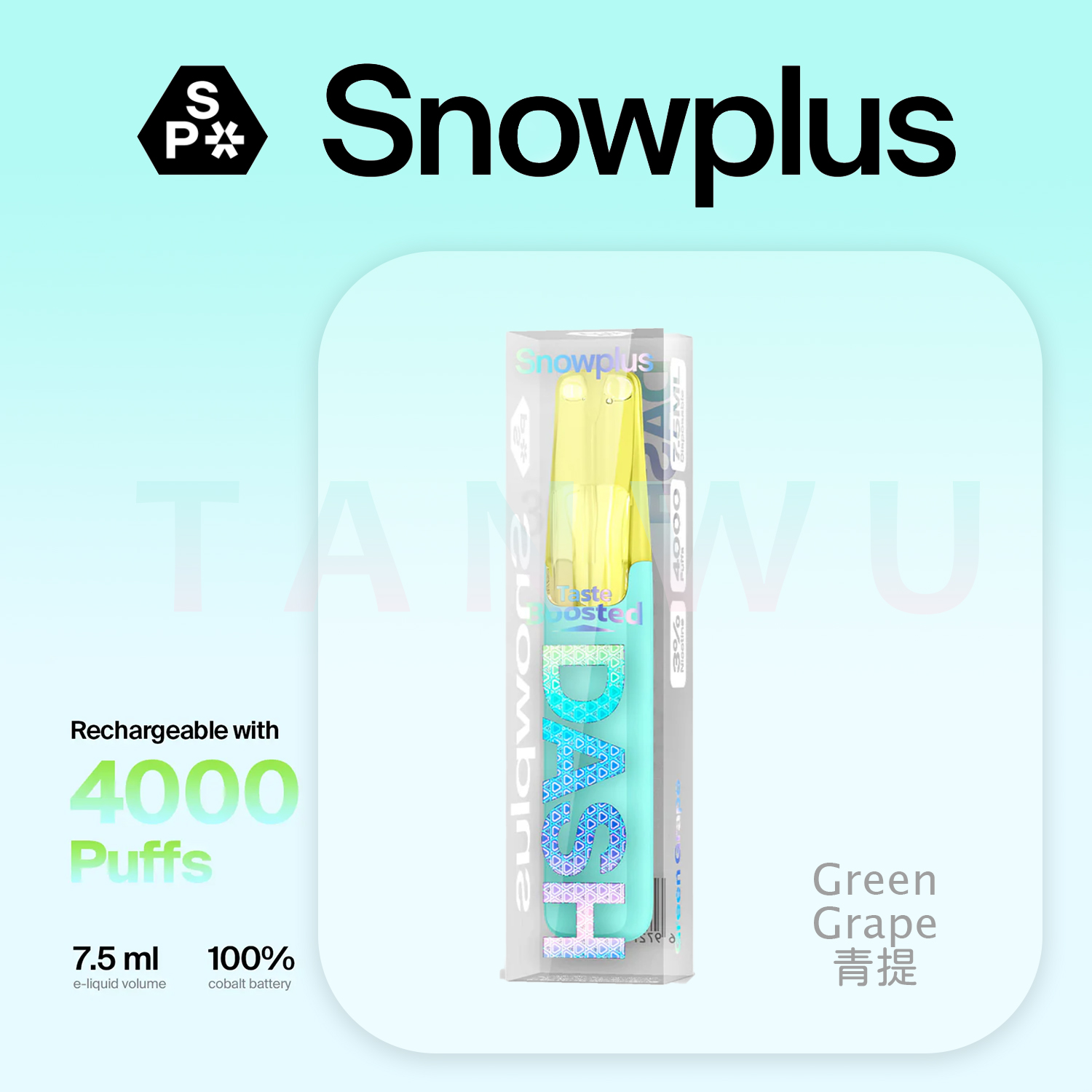 Snowplus 鴨嘴獸 Dash 一次性電子煙｜青提口味・拋棄式電子菸・4000口大容量
